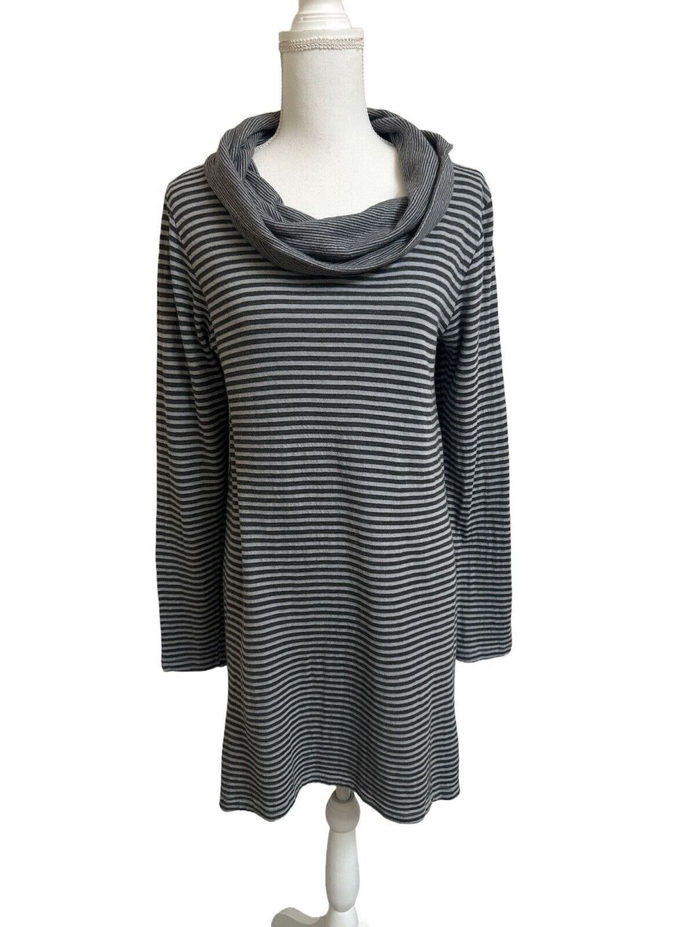 NEW Russ Berens Womens S Gray & Black Striped Long Sleeve Cowl Neck Dress Tunic